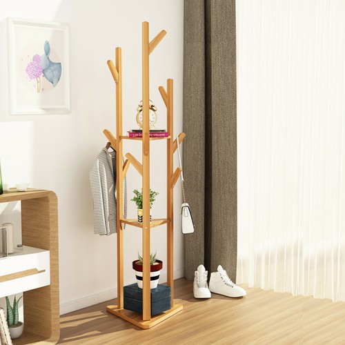 Bamboo coat rack stand clothes - bamboo,
